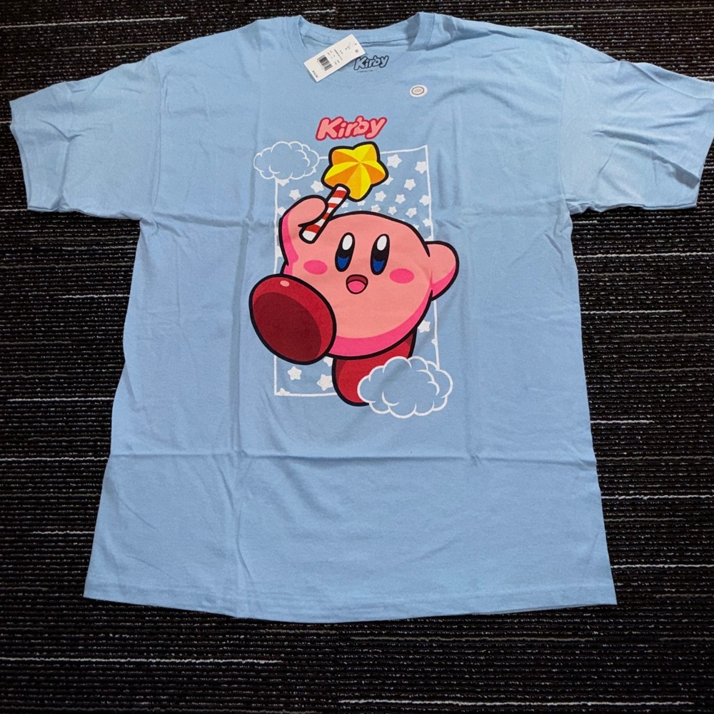 Kirby Graphic T-Shirt Adult XL Blue NEW Nintendo Star Wand Retro Gamer Tee